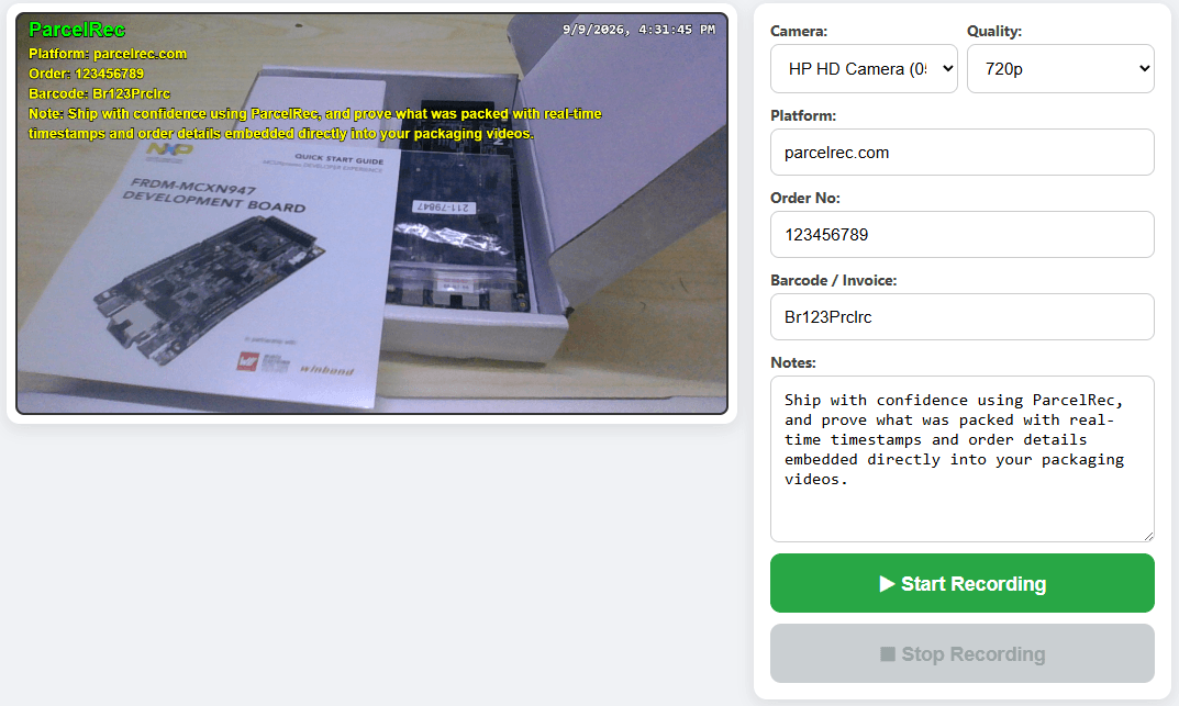 ParcelRec Kargo Paketleme Paneli